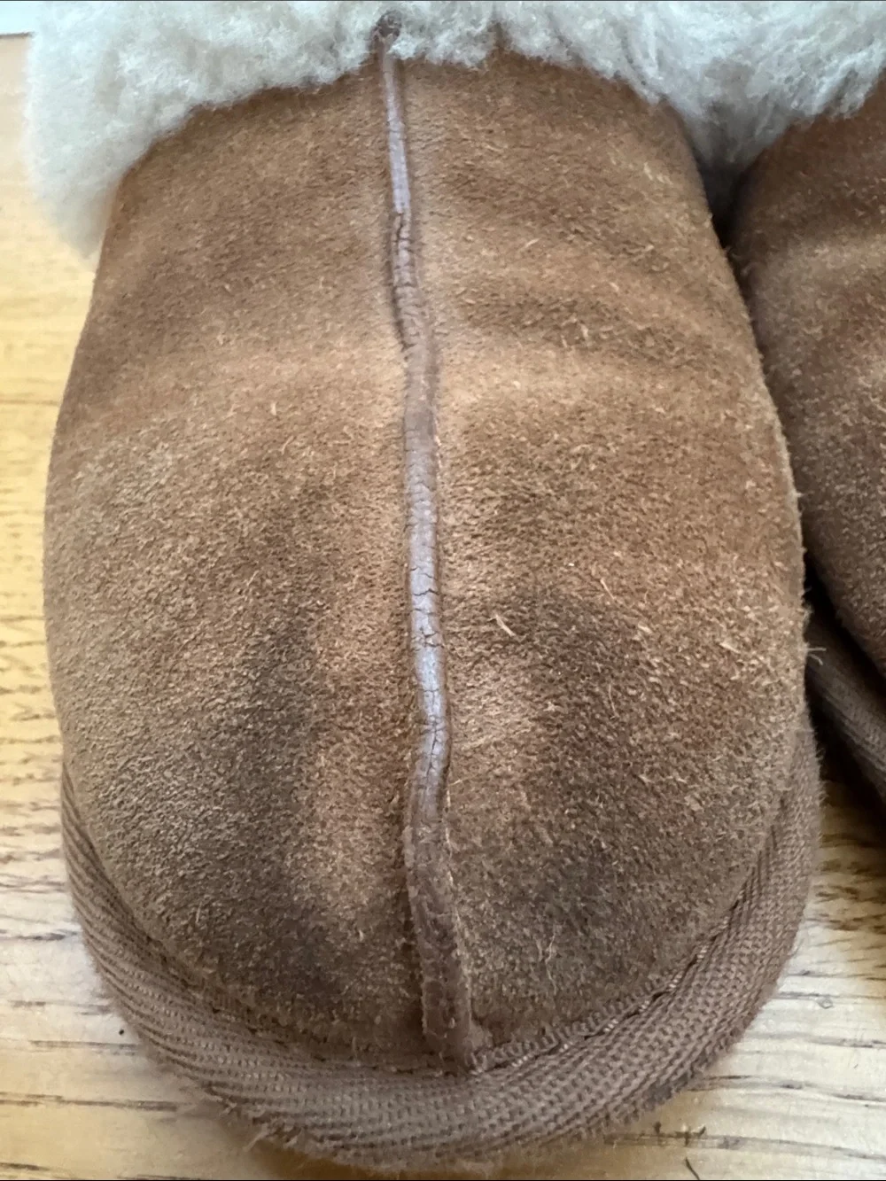UGG Kids Chestnut Suede Slippers with Cream Shearling Cuff